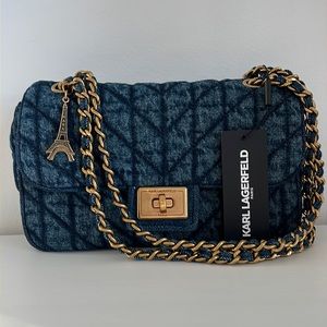 NWT KARL LAGERFELD Agyness Quilted Denim Shoulder Bag